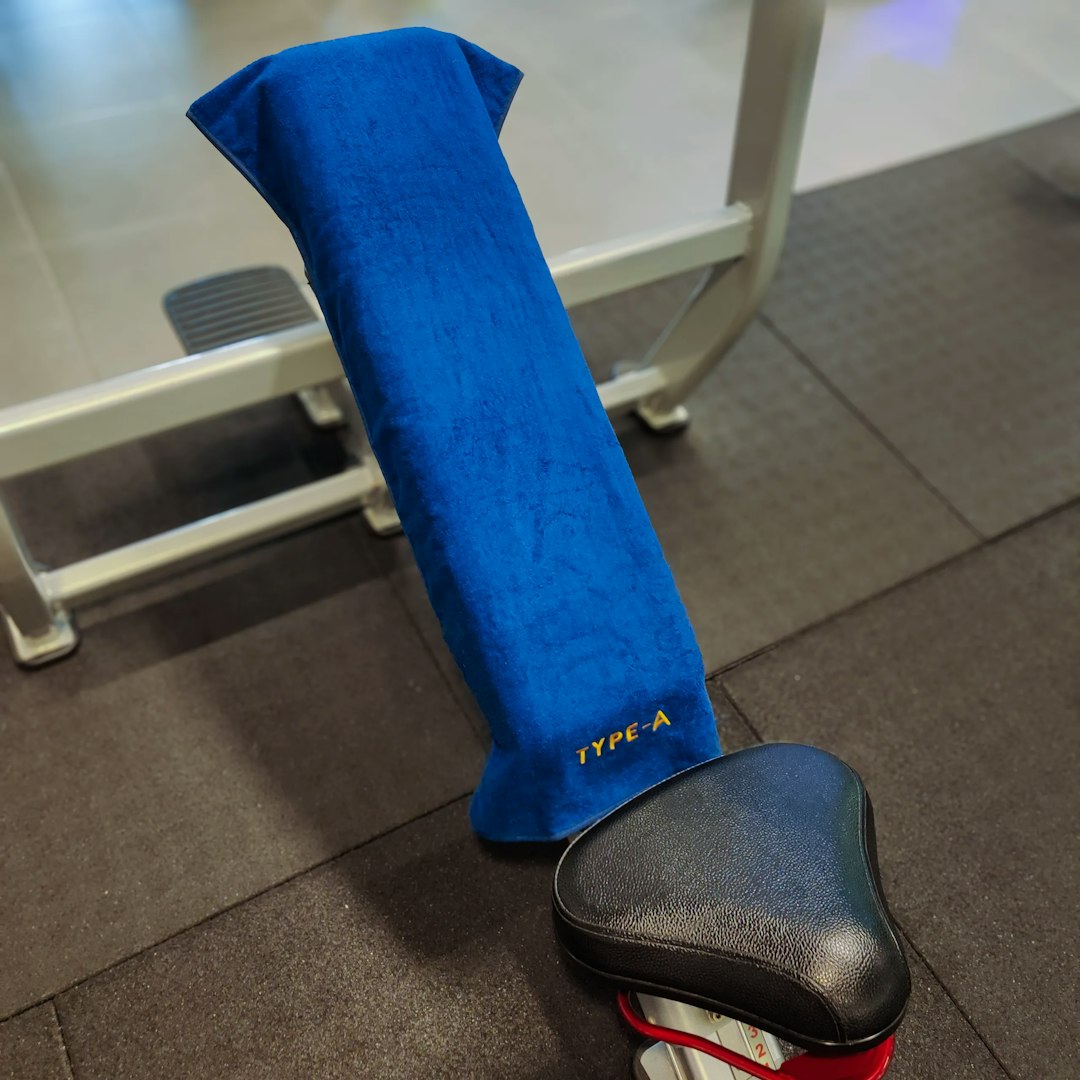 Type-A Gym Towel on a bench top view, showing the towel in a angled bench position.