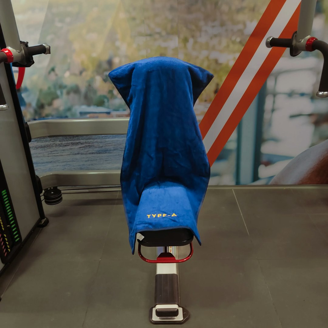 Type-A Gym Towel on a bench front view, showing the towel in a chair position.